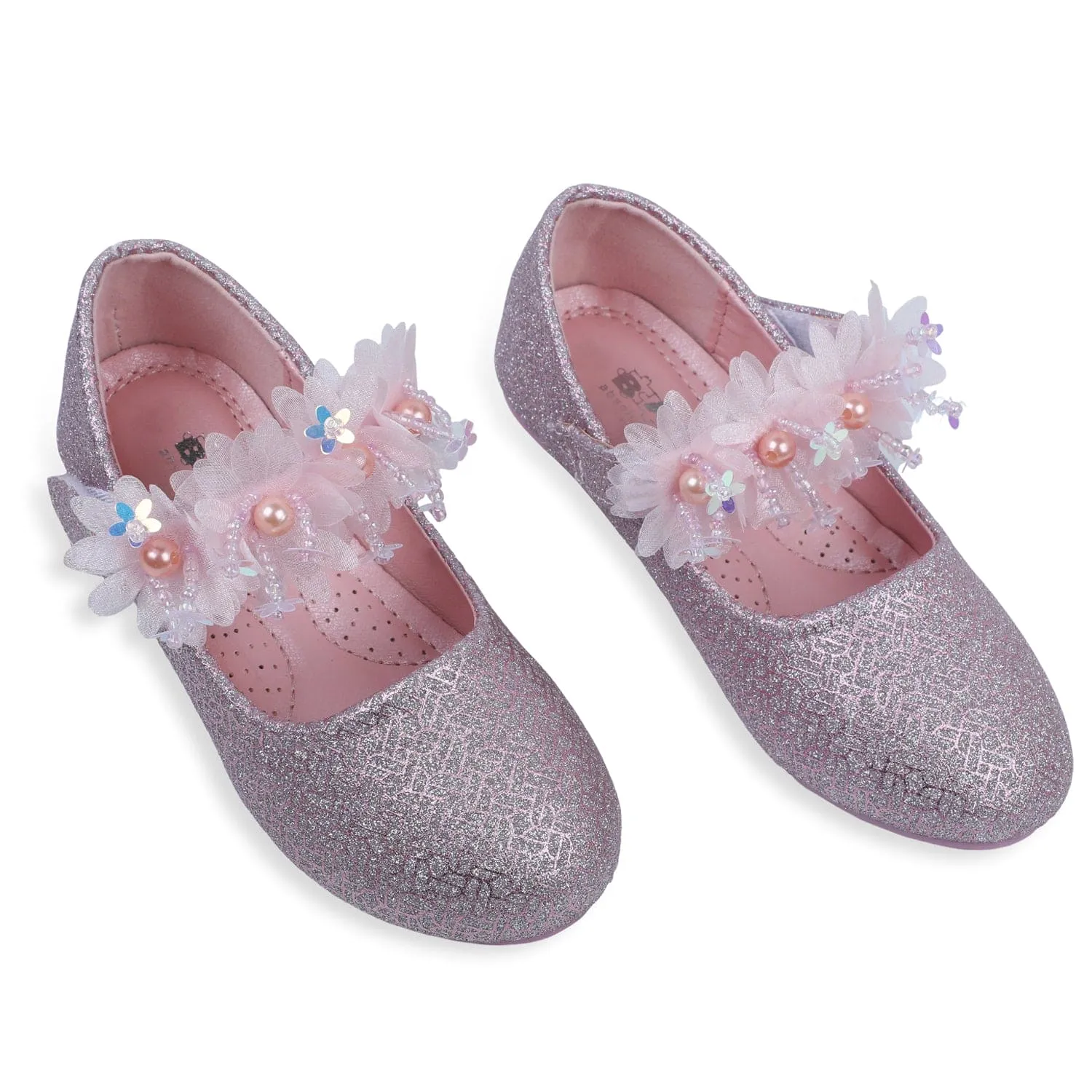 Baby Moo x Bash Kids Shiny Floral Applique Mary Jane Ballerinas - Pink