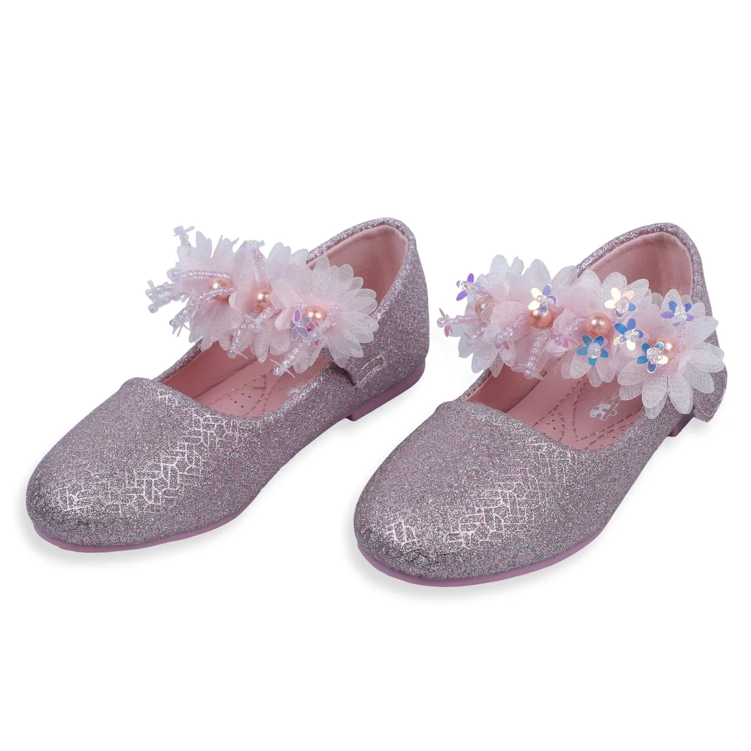 Baby Moo x Bash Kids Shiny Floral Applique Mary Jane Ballerinas - Pink