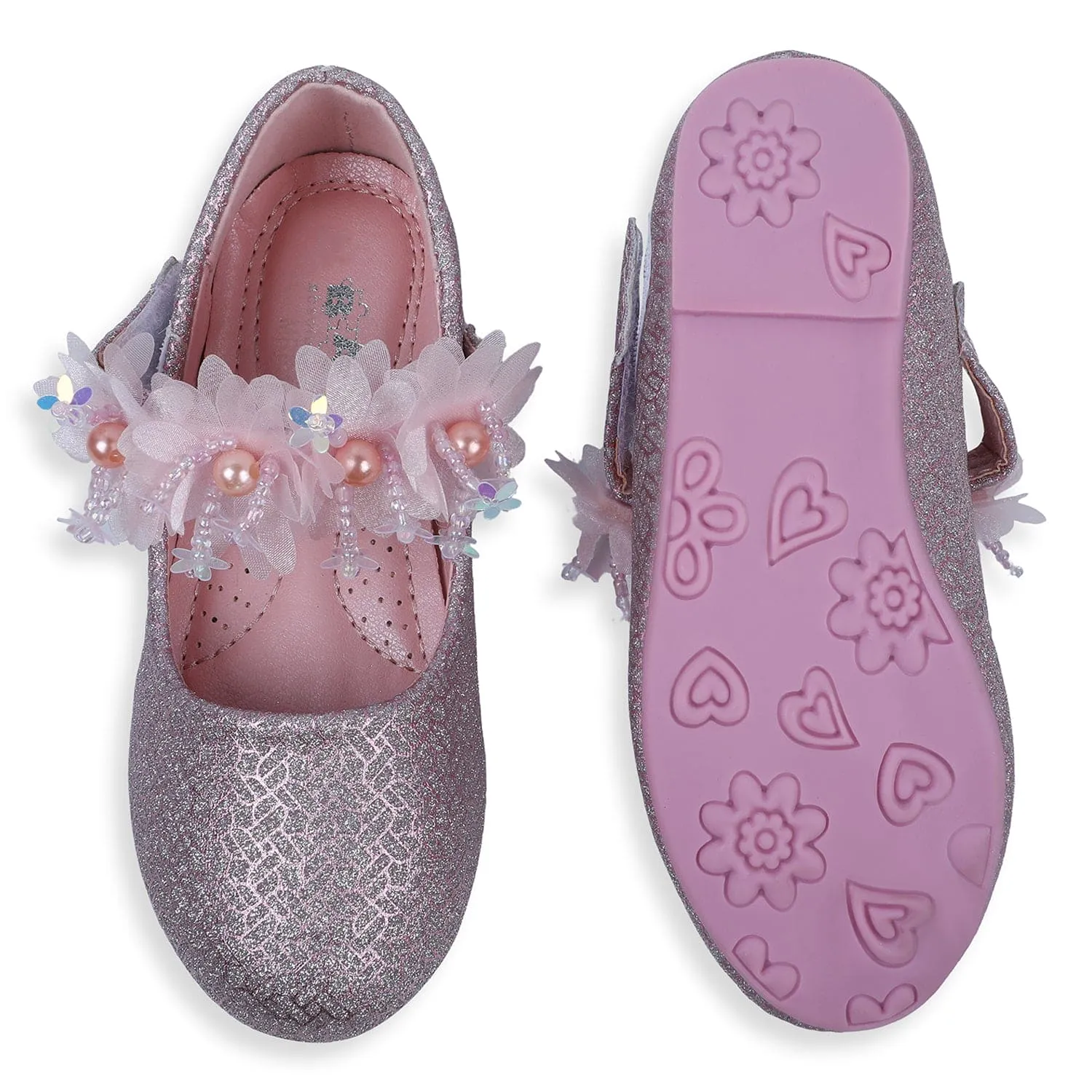 Baby Moo x Bash Kids Shiny Floral Applique Mary Jane Ballerinas - Pink