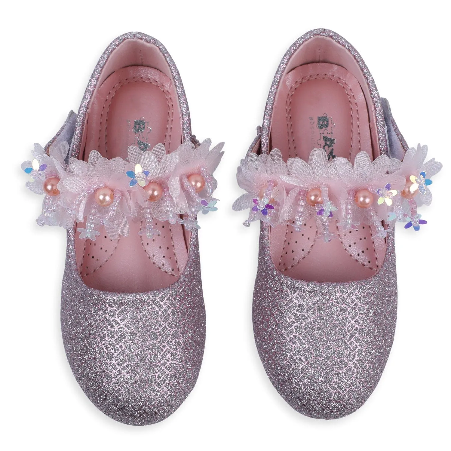 Baby Moo x Bash Kids Shiny Floral Applique Mary Jane Ballerinas - Pink
