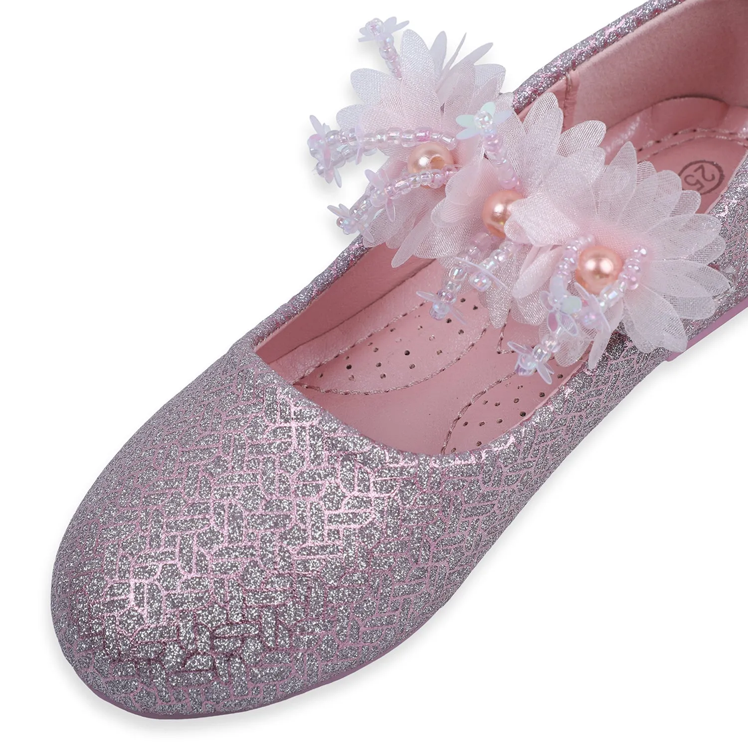 Baby Moo x Bash Kids Shiny Floral Applique Mary Jane Ballerinas - Pink