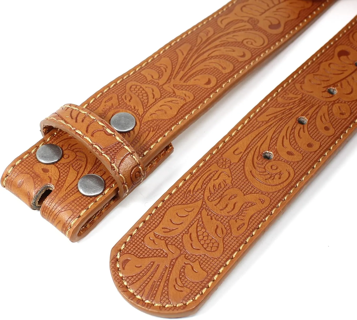 BC Belts Leather Belt Strap with Embossed Western Scrollwork 1.5" Wide with Snaps