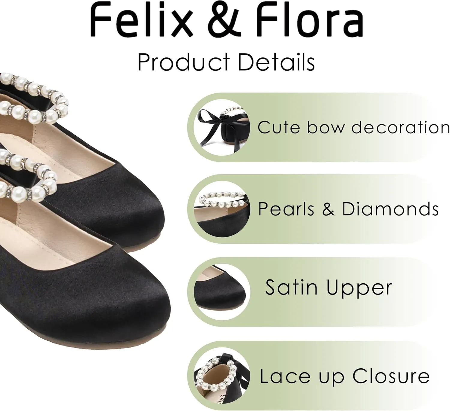 Felix & Flora Girls Toddler Little Ballet Shoes - Flower Girls Mary Jane Flats Dress Shoes Party Wedding