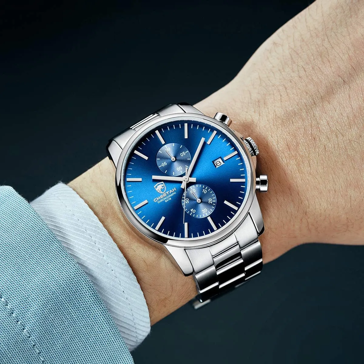 GOLDEN HOUR Fashion Business Mens Watches with Stainless Steel Waterproof Chronograph Quartz Watch for Men, Auto Date