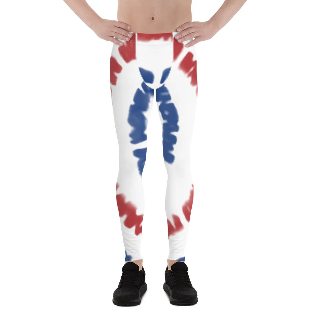 Red Blue Tie Dye Meggings, Best July 4th Men's Costume Party Leggings For Men-Made in USA/EU/MX