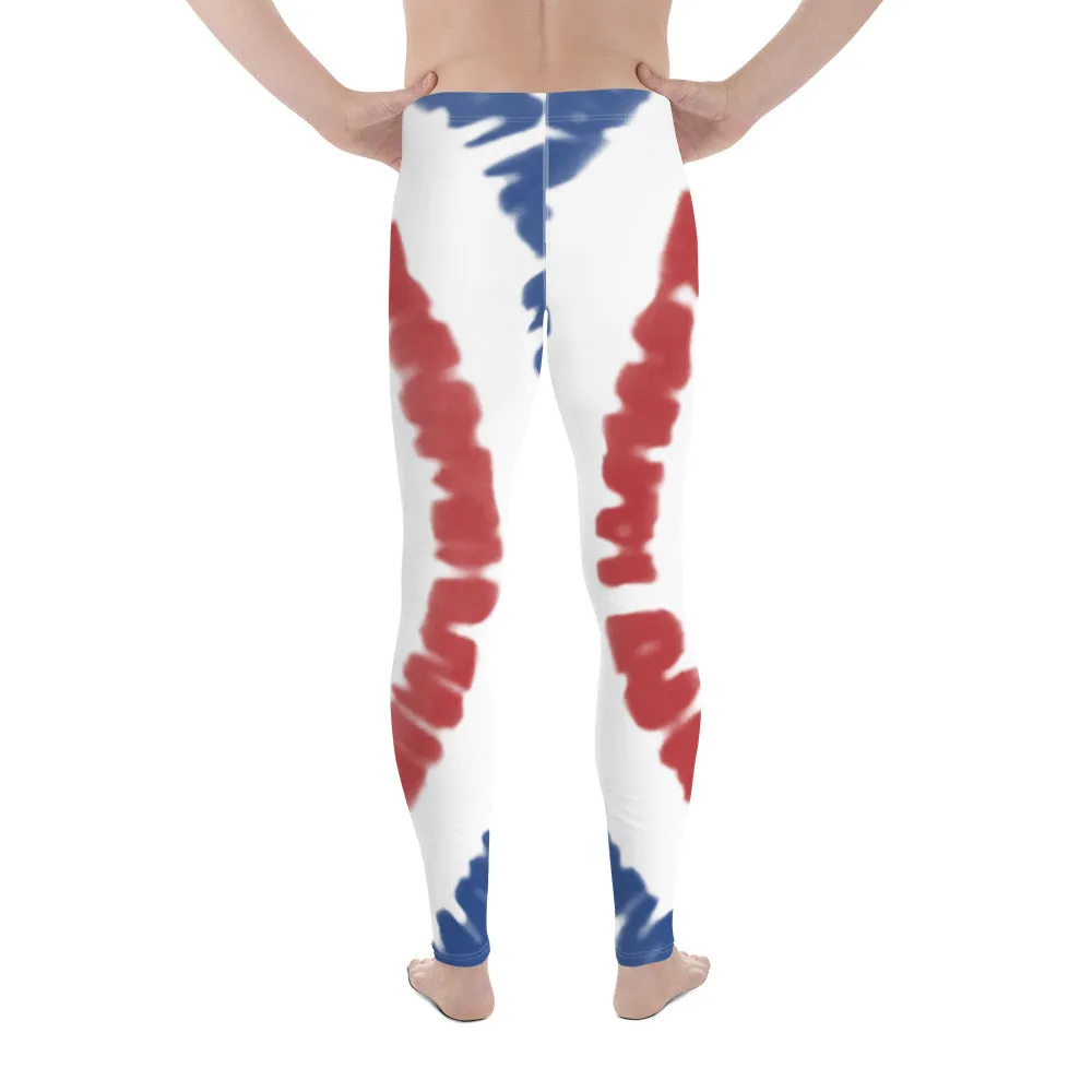 Red Blue Tie Dye Meggings, Best July 4th Men's Costume Party Leggings For Men-Made in USA/EU/MX