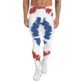 Red Blue Tie Dye Meggings, Best July 4th Men's Costume Party Leggings For Men-Made in USA/EU/MX