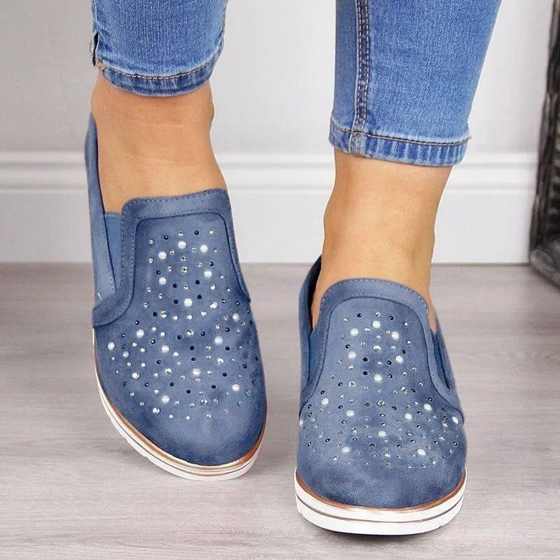 Wedge rhinestone loafers casual shoes